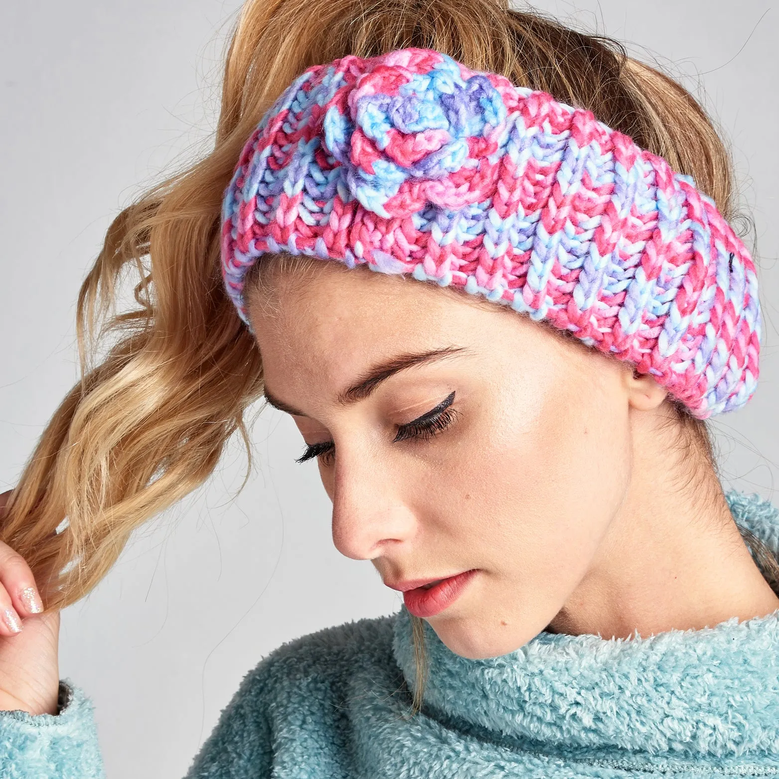 Crochet Knit Floral Headband