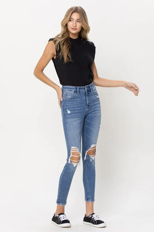 Distressed High Rise Crop Skinny