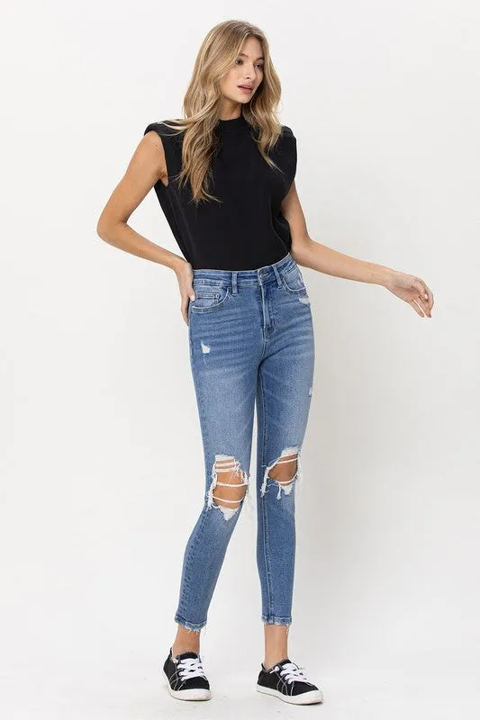 Distressed High Rise Crop Skinny