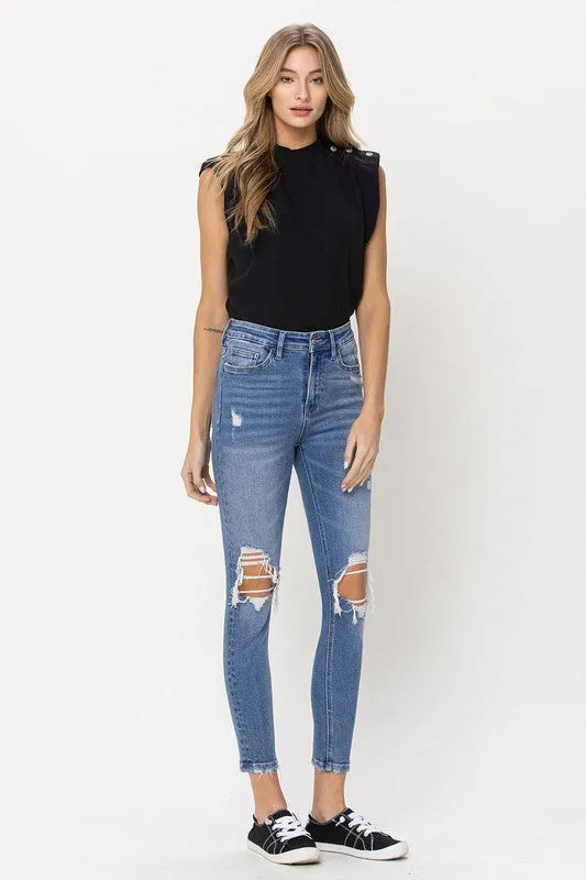 Distressed High Rise Crop Skinny
