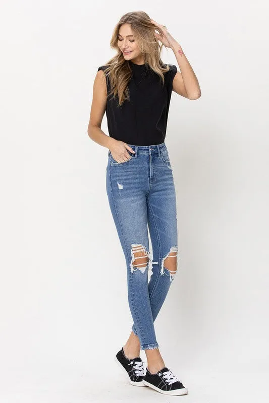 Distressed High Rise Crop Skinny