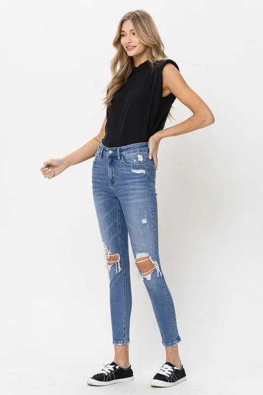 Distressed High Rise Crop Skinny