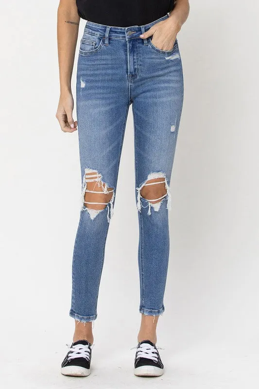 Distressed High Rise Crop Skinny