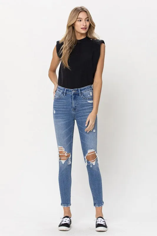 Distressed High Rise Crop Skinny