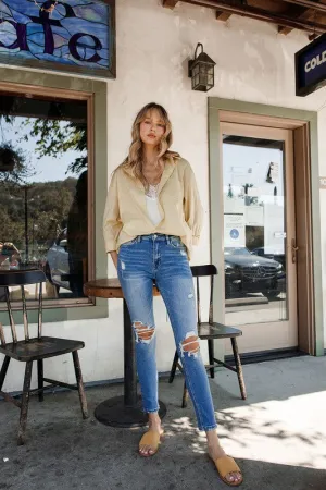 Distressed High Rise Crop Skinny