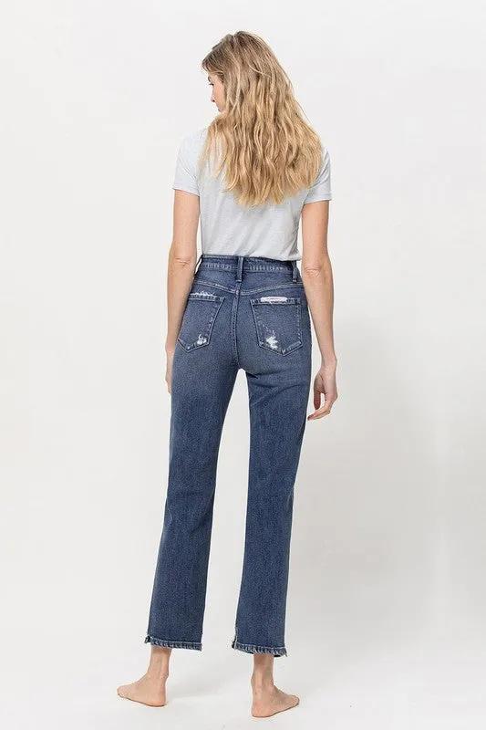 DISTRESSED HIGH RISE STRETCH ANKLE STRAIGHT