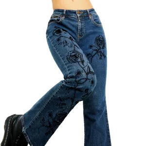 Early 2000s Embroidered Floral Jeans (XS)