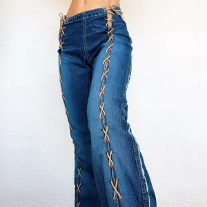 Early 2000s Lace Up Jeans - Medium
