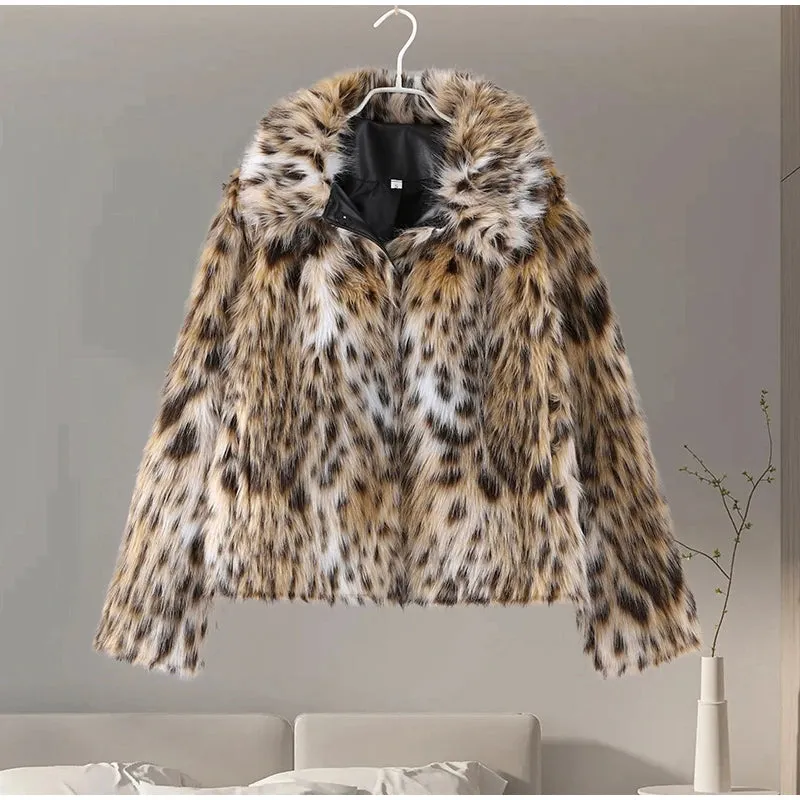 Elegant Leopard Faux Fur Coat