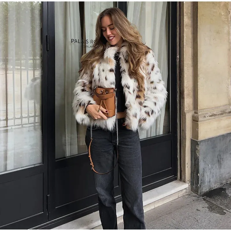 Elegant Leopard Faux Fur Coat