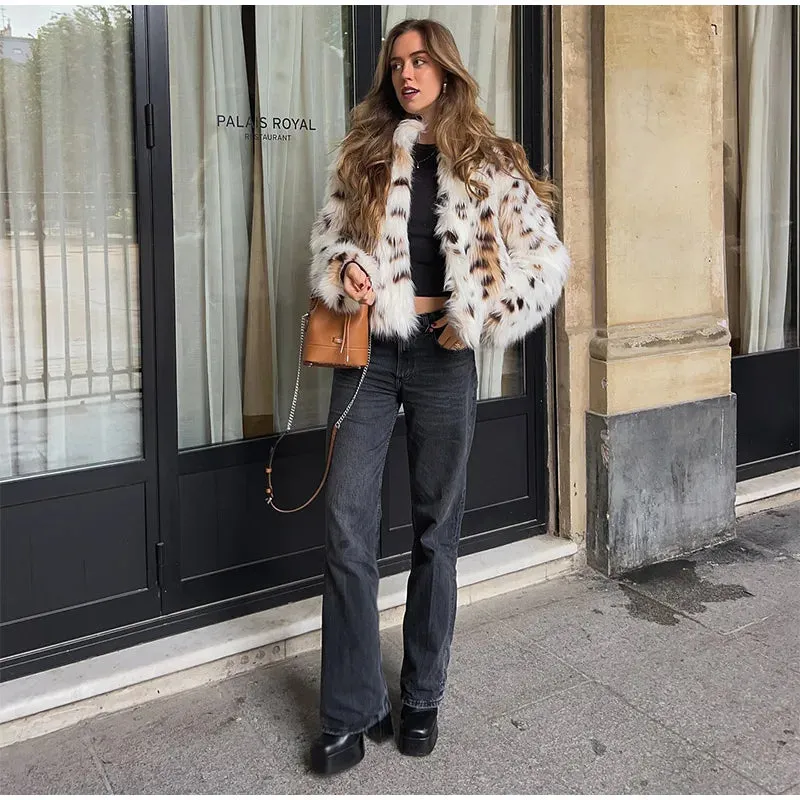 Elegant Leopard Faux Fur Coat