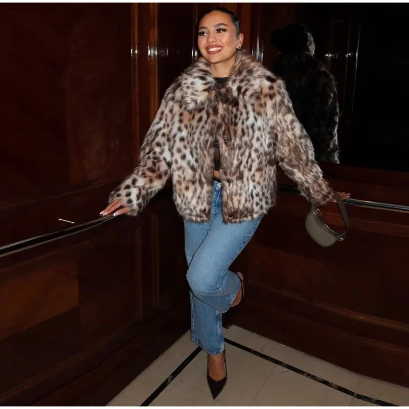 Elegant Leopard Faux Fur Coat