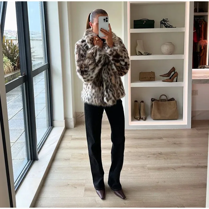 Elegant Leopard Faux Fur Coat