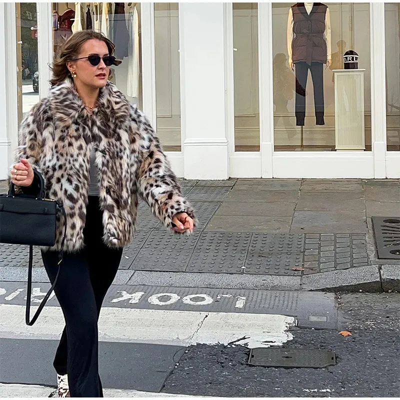 Elegant Leopard Faux Fur Coat