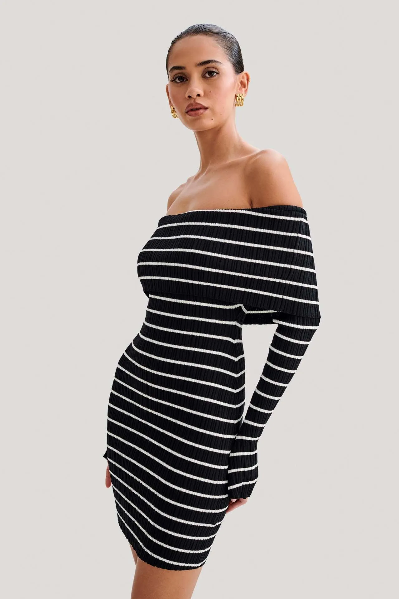 Elowen - Off-Shoulder Striped Knit Dress