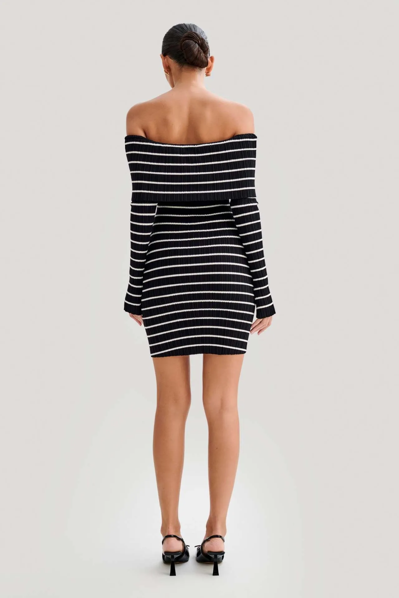 Elowen - Off-Shoulder Striped Knit Dress