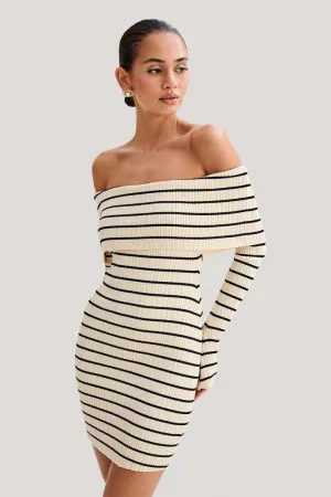 Elowen - Off-Shoulder Striped Knit Dress