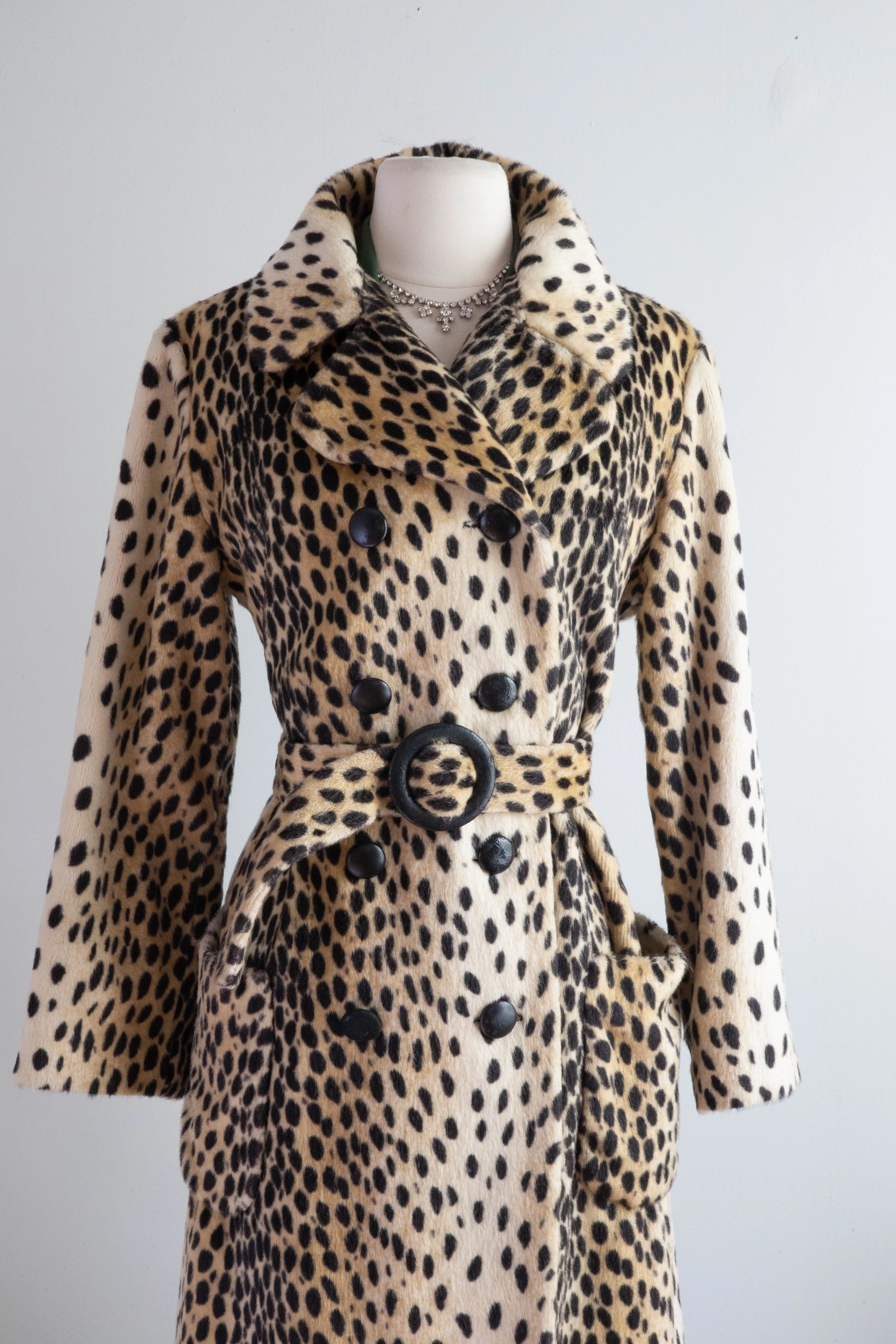 FAB 1960's Cheetah Print Faux Fur Coat From Bullocks / Medium