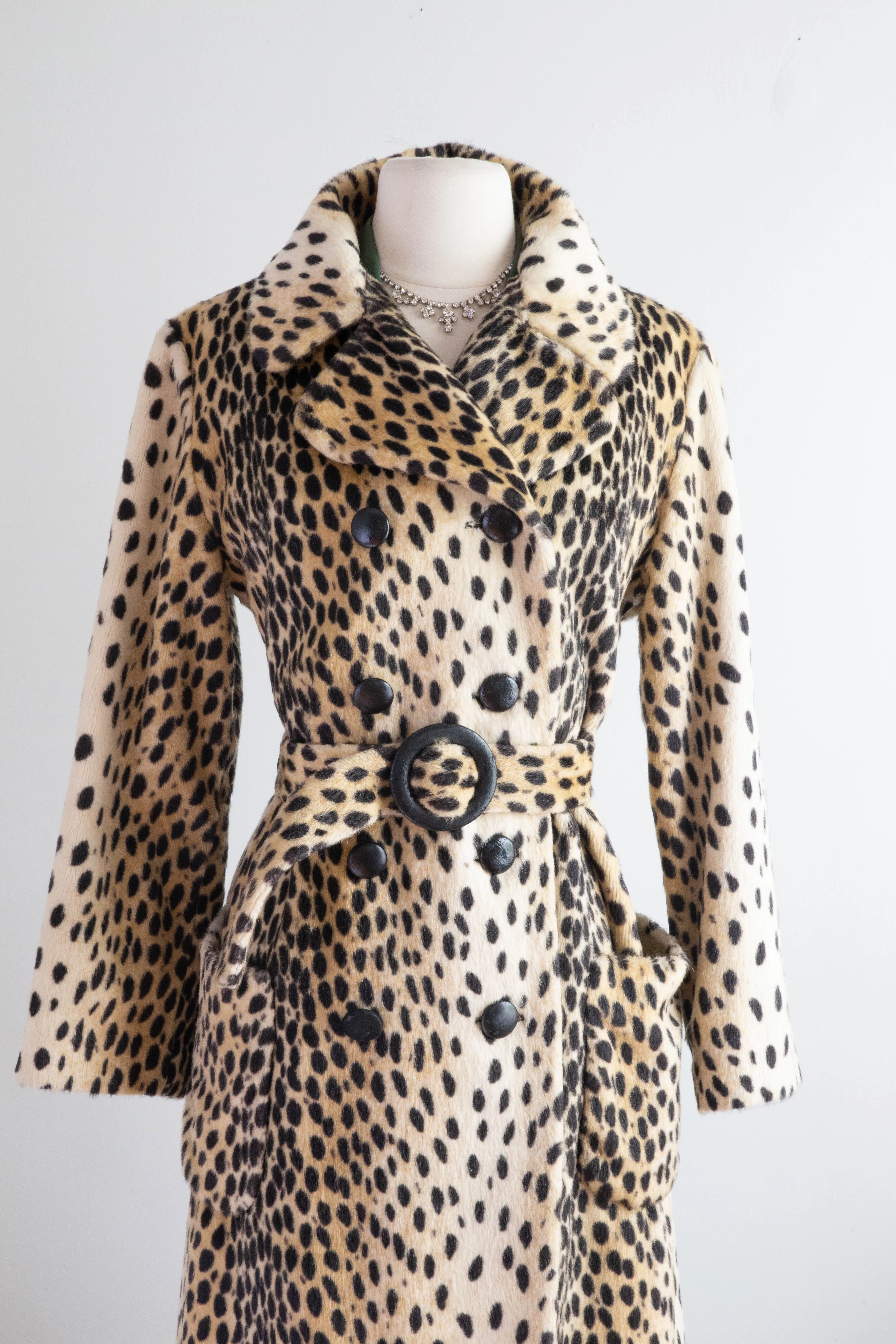 FAB 1960's Cheetah Print Faux Fur Coat From Bullocks / Medium