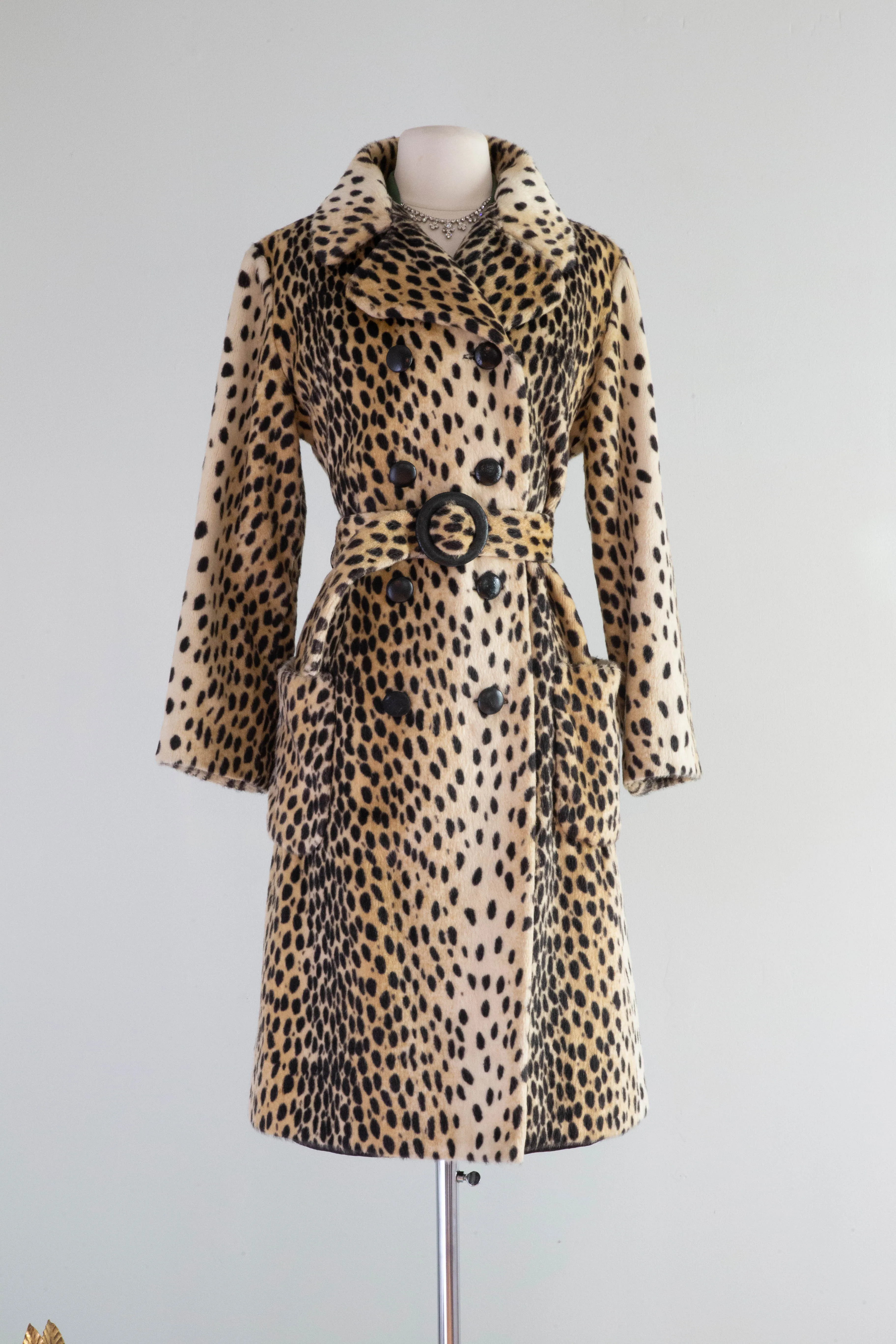 FAB 1960's Cheetah Print Faux Fur Coat From Bullocks / Medium