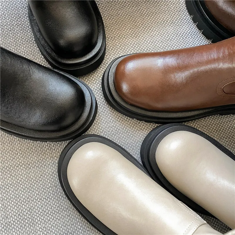 Fashion Autumn Winter Basic Women Knee-High Boots Genuine Leather