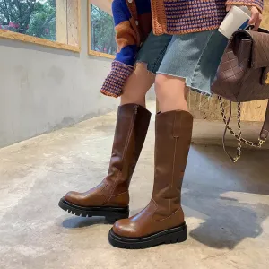 Fashion Autumn Winter Basic Women Knee-High Boots Genuine Leather