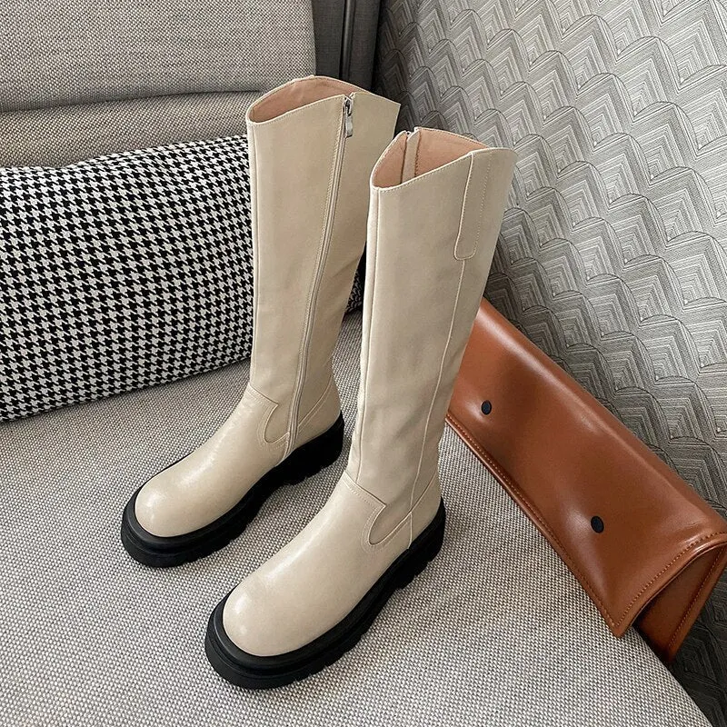 Fashion Autumn Winter Basic Women Knee-High Boots Genuine Leather