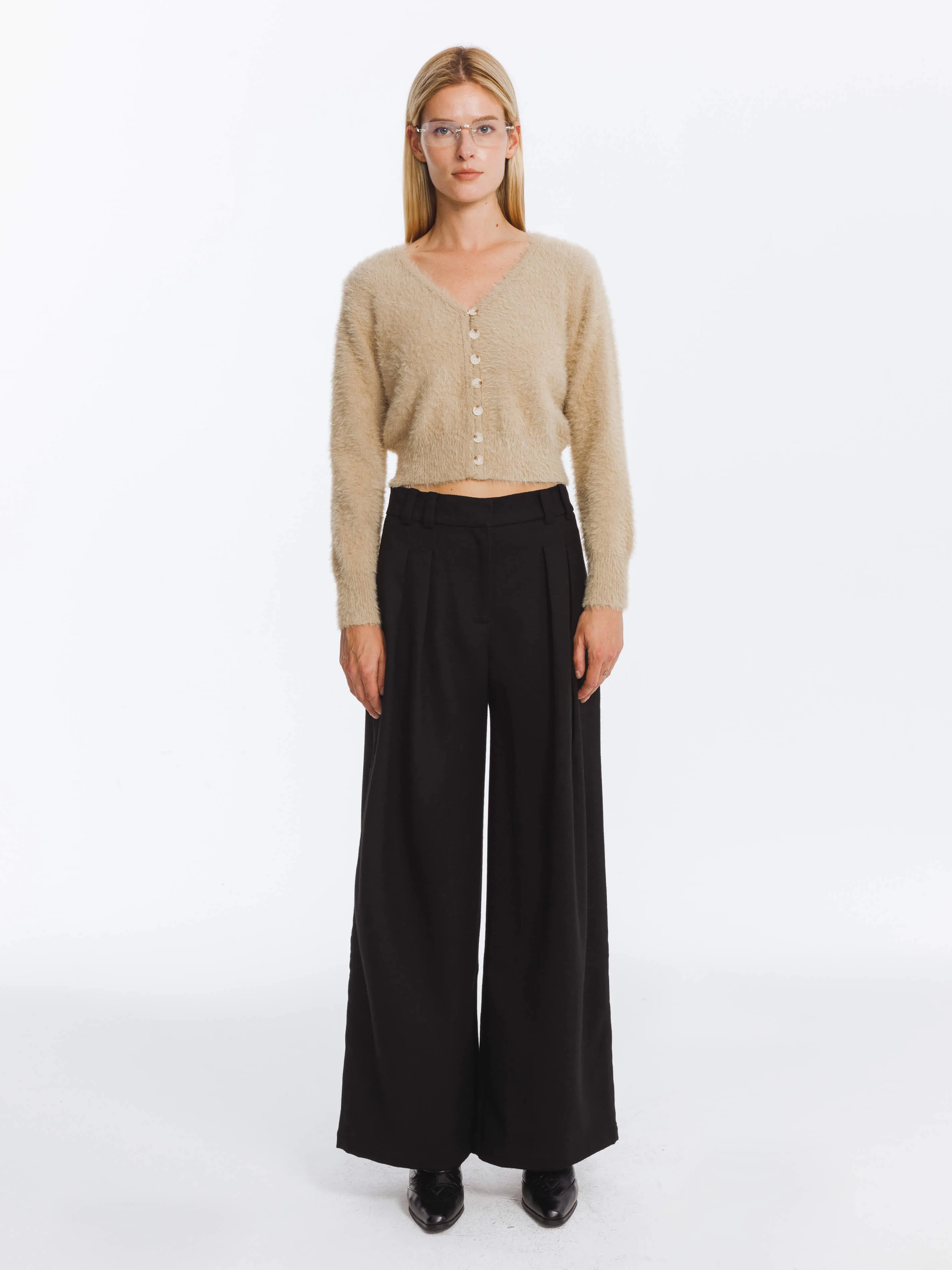 Fluffy Cropped Knit Cardigan