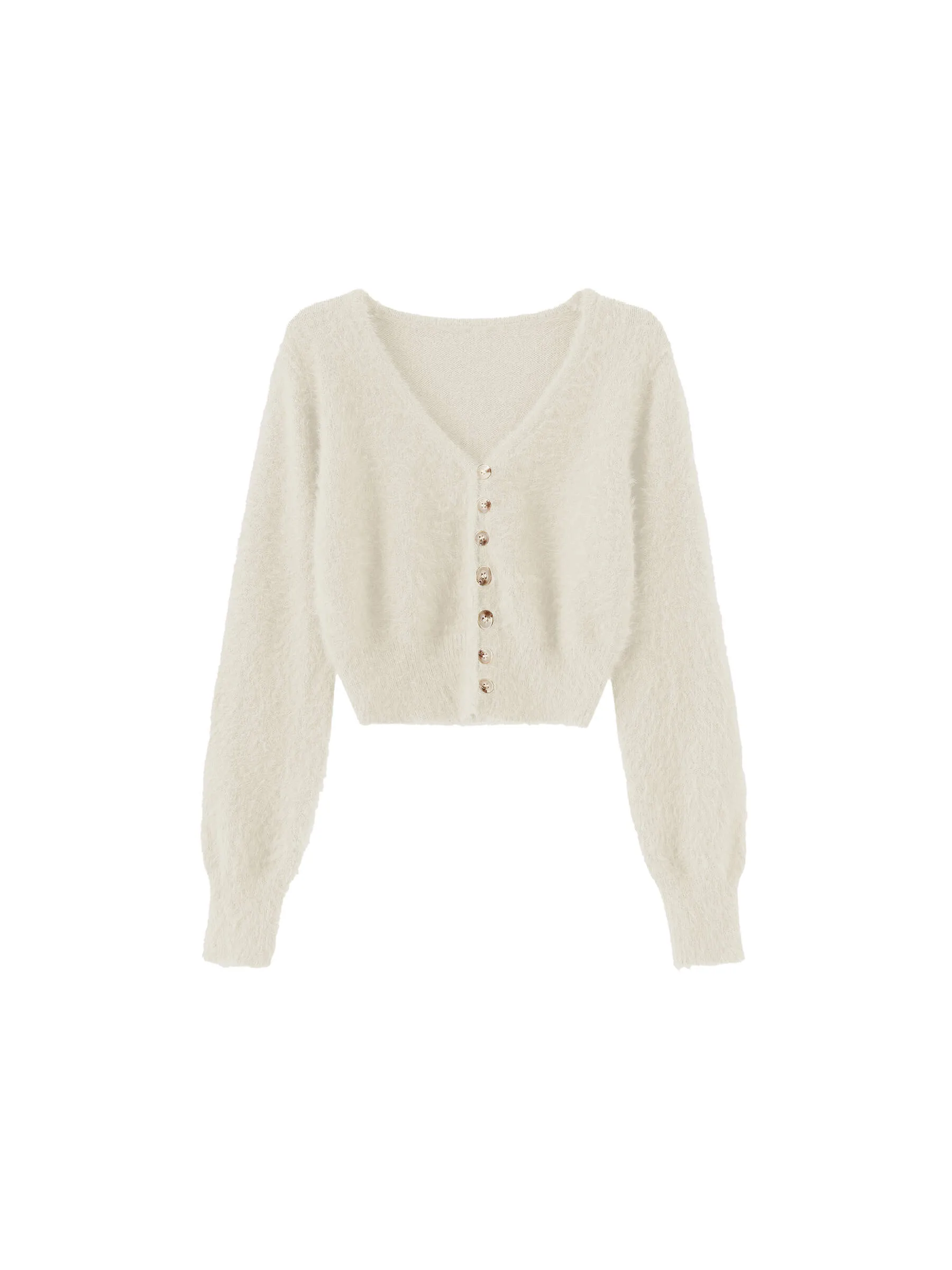 Fluffy Cropped Knit Cardigan