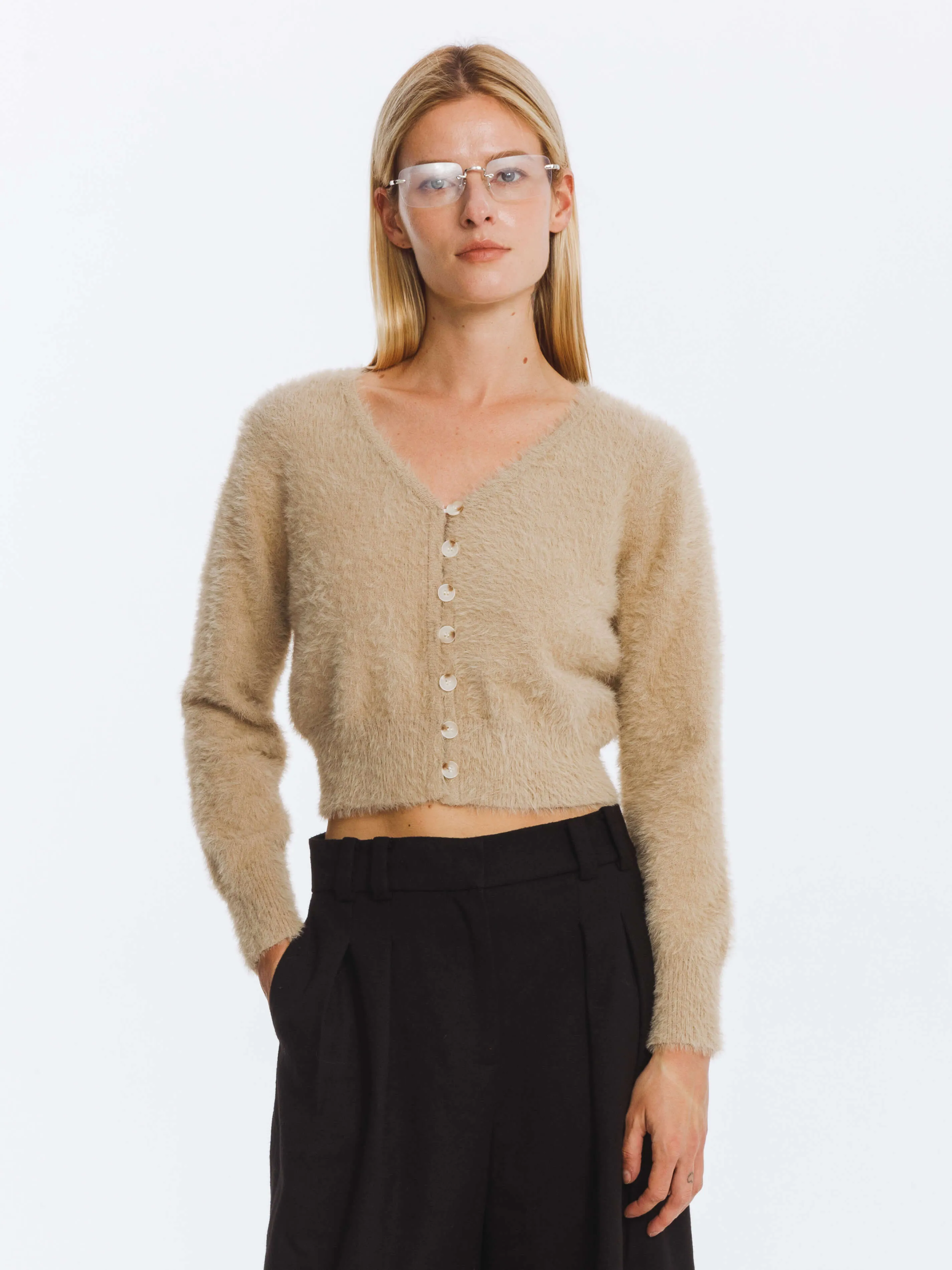 Fluffy Cropped Knit Cardigan
