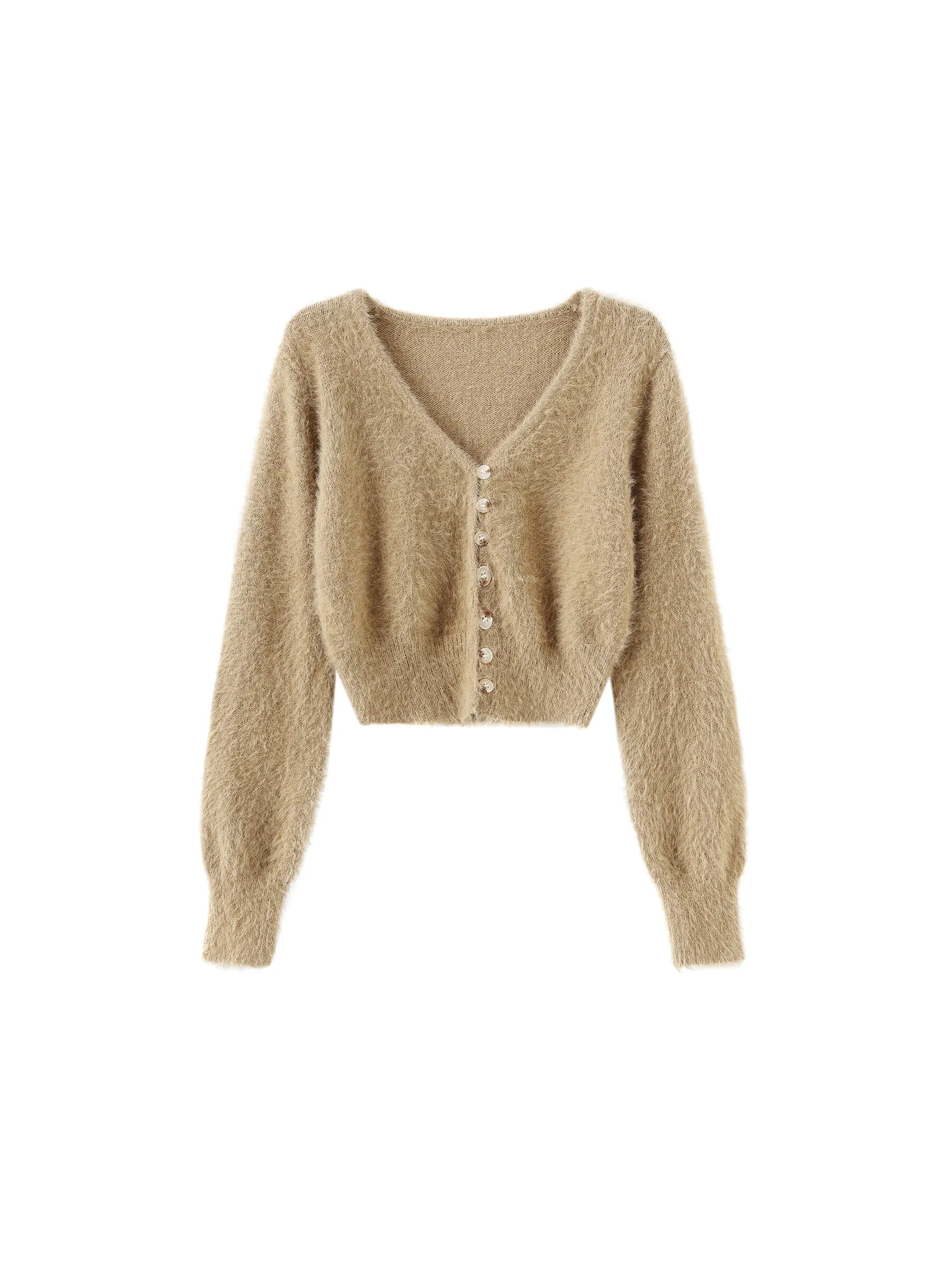 Fluffy Cropped Knit Cardigan