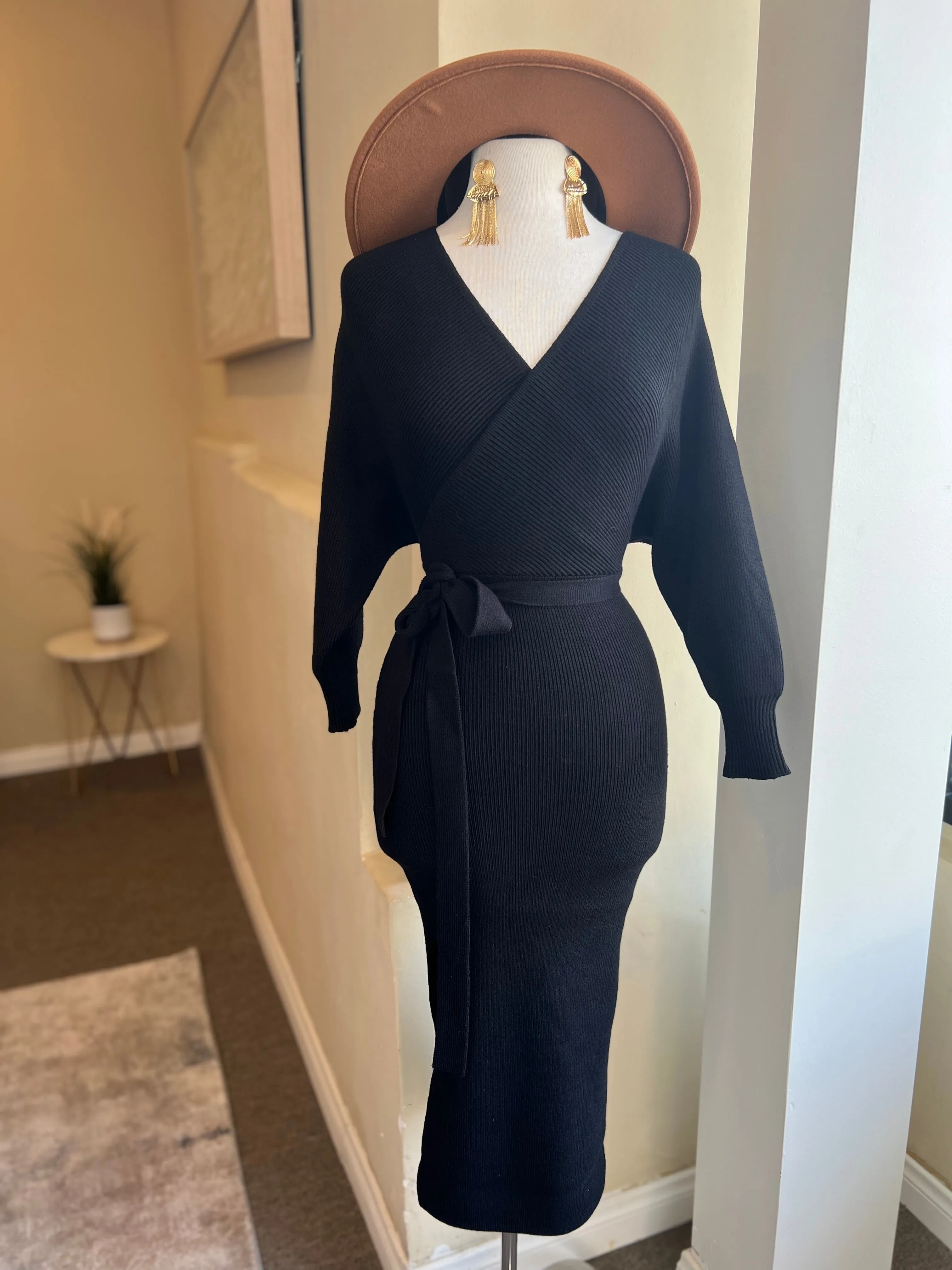 Front Overwrap Kimono Knit Midi