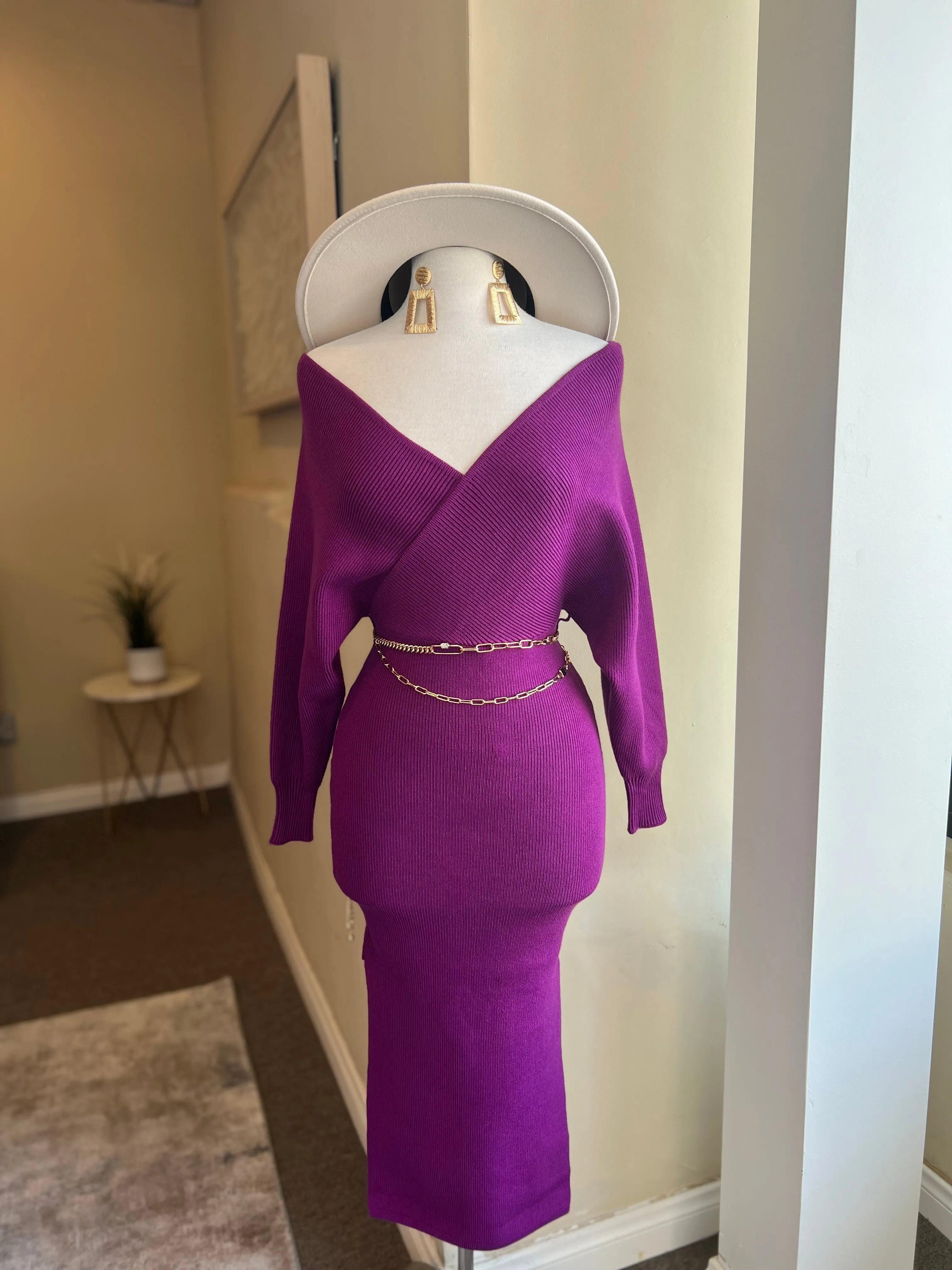 Front Overwrap Kimono Knit Midi