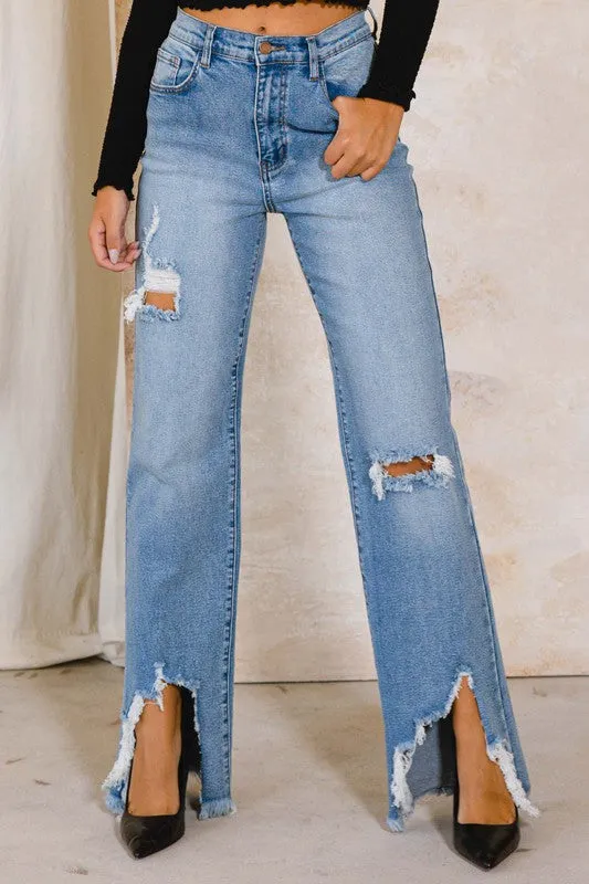 Front Row Show High Rise Distressed Wide Leg Jeans (DS) FG