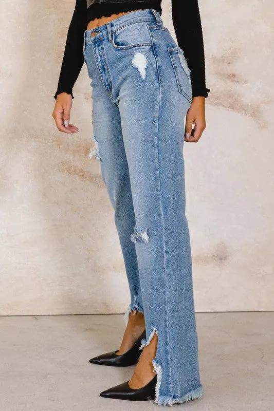 Front Row Show High Rise Distressed Wide Leg Jeans (DS) FG
