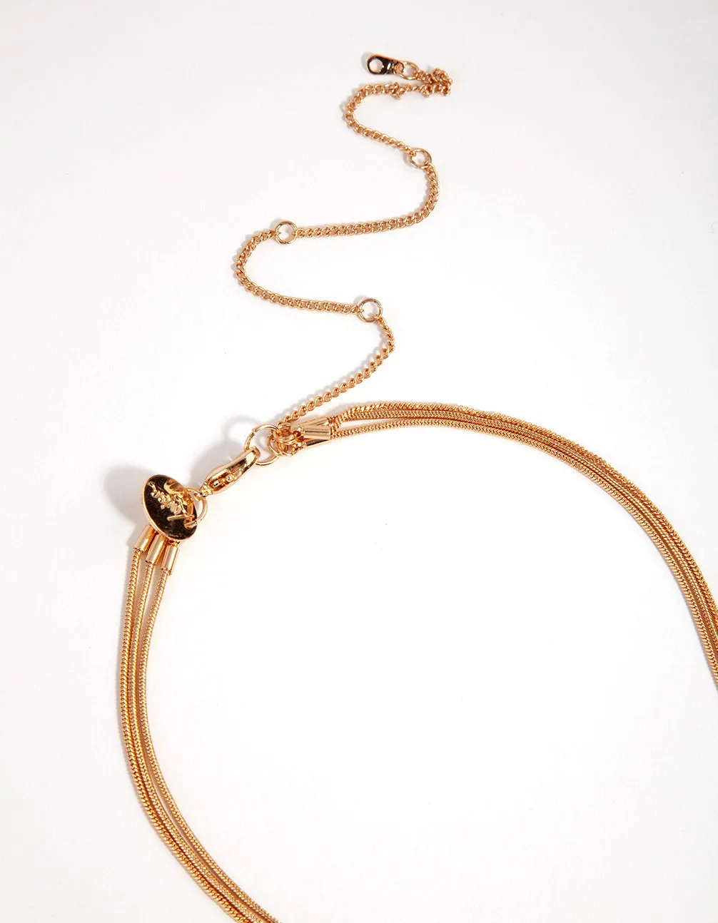 Gold Bead Disc Three-Row Necklace