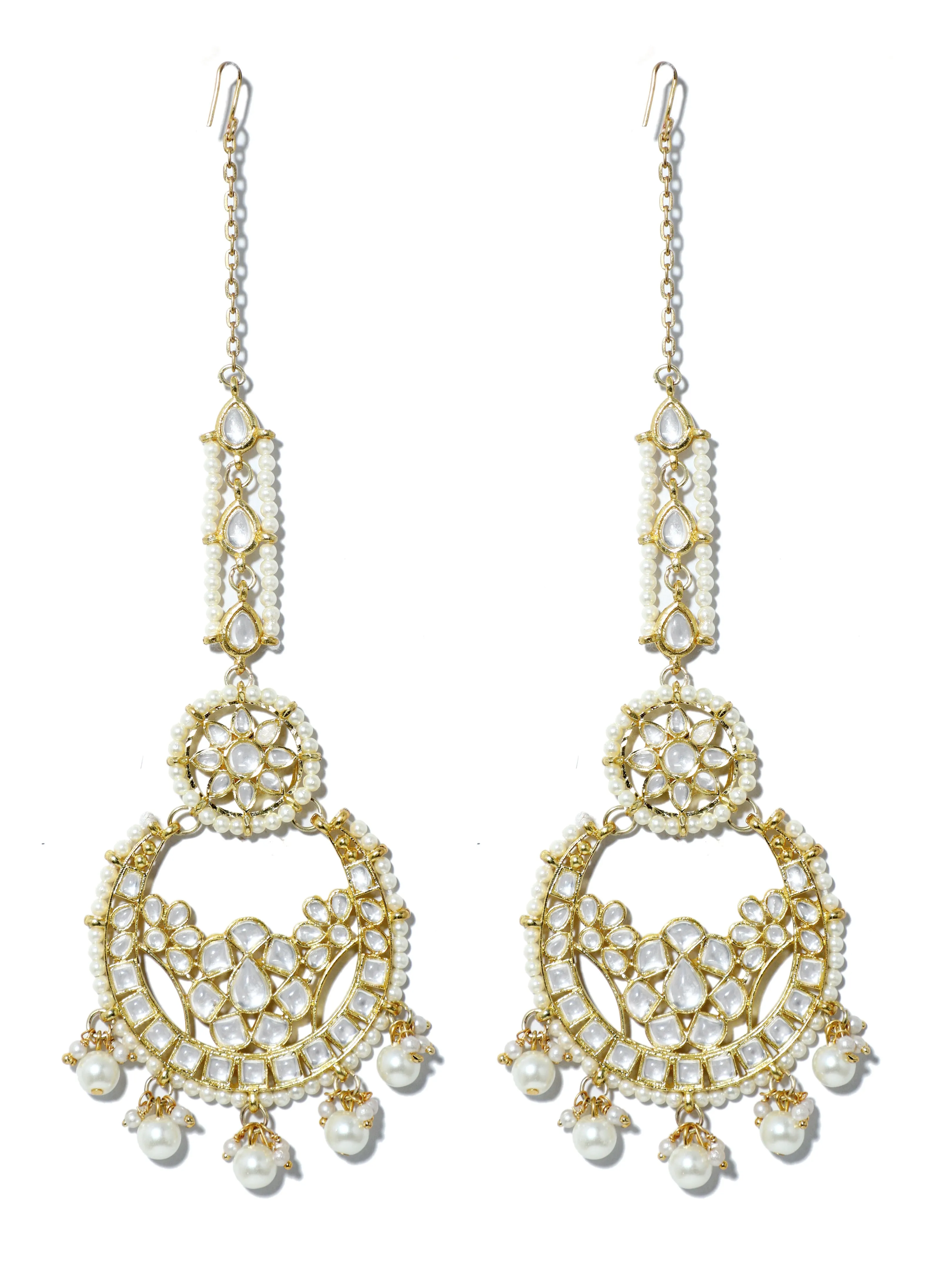 Gold Plated Pearl Beads Kundan Chandbali Earrings