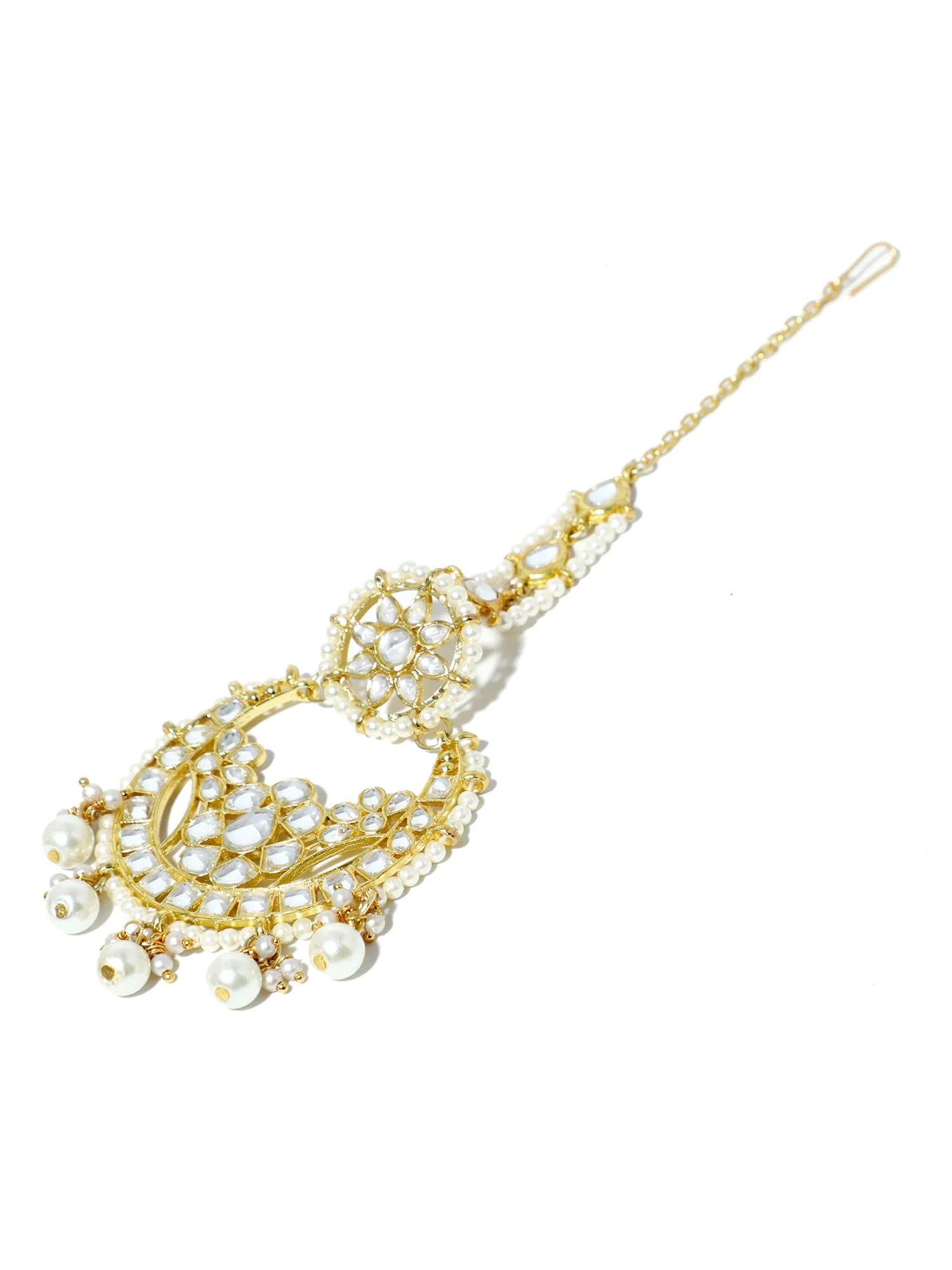 Gold Plated Pearl Beads Kundan Maangtikka