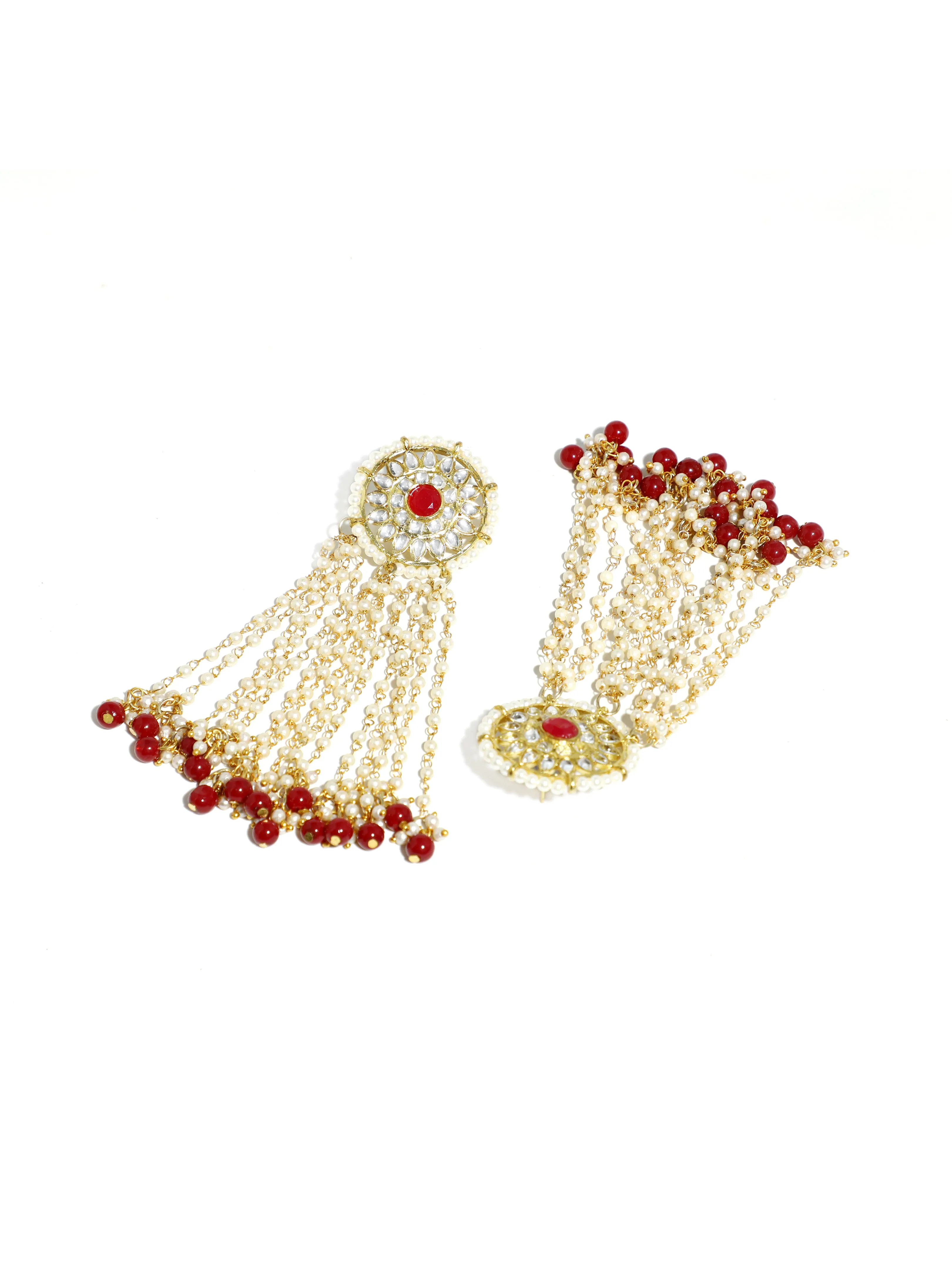 Gold Plated Red Beads Kundan Tassel Earrings