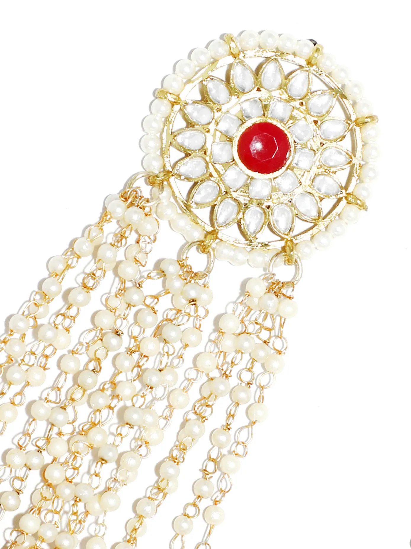Gold Plated Red Beads Kundan Tassel Earrings