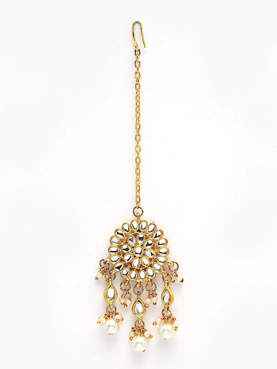 Gold Plated Tassel Beads Kundan Jhumki Earrings with Maangtikka