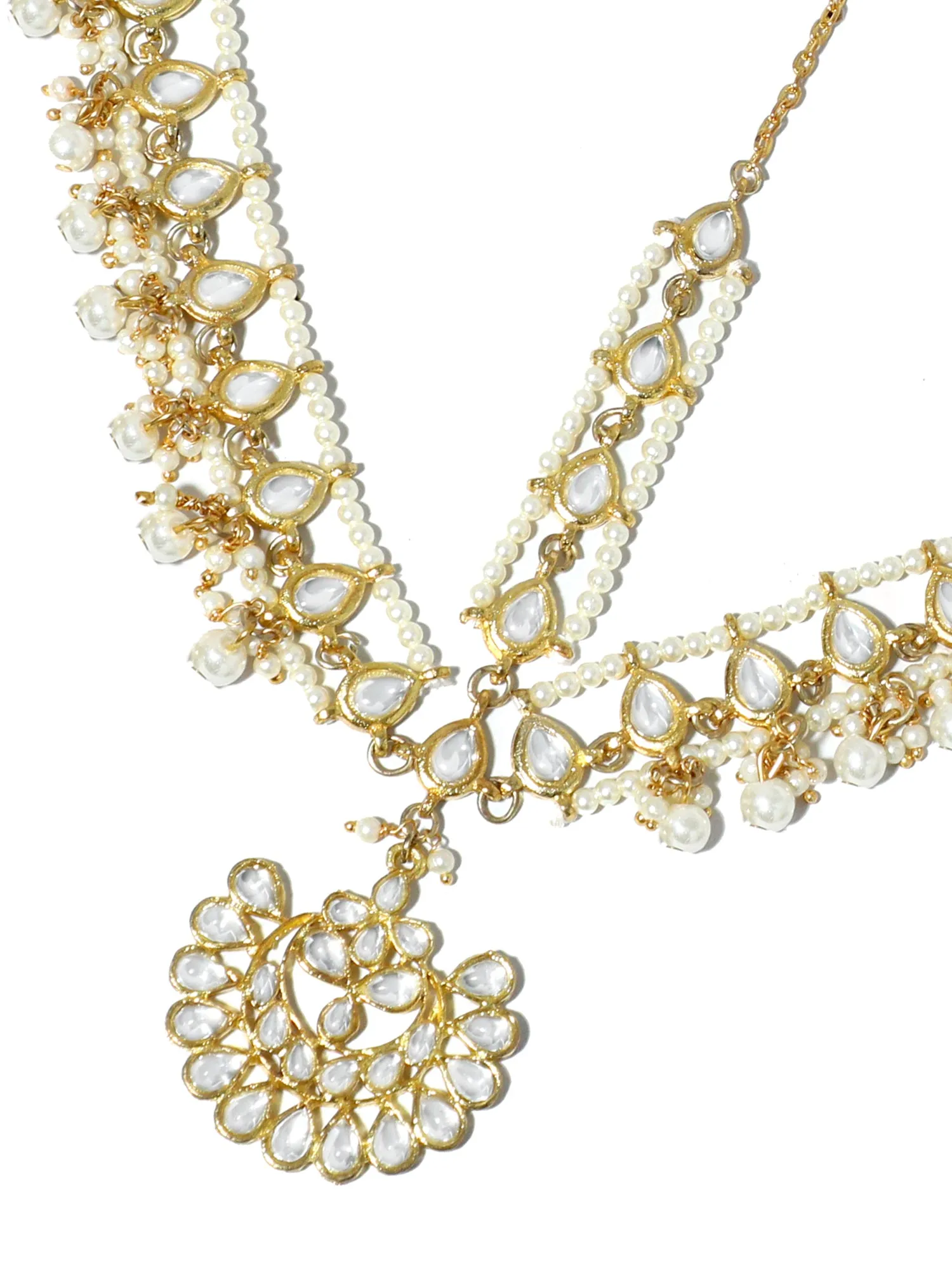 Gold-Tone Kundan Mathapatti with Pearl Beads