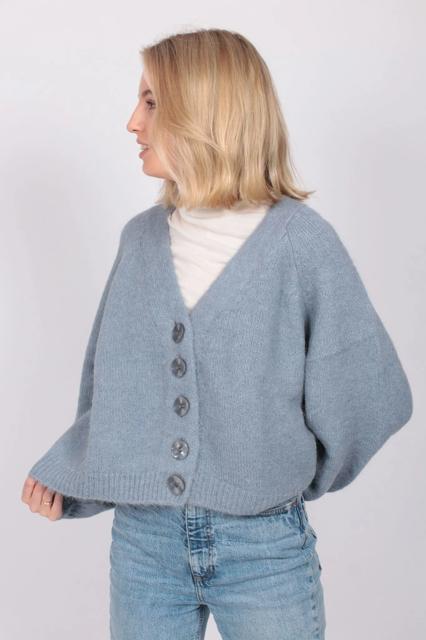 Hairy Knit Cardigan - Blue