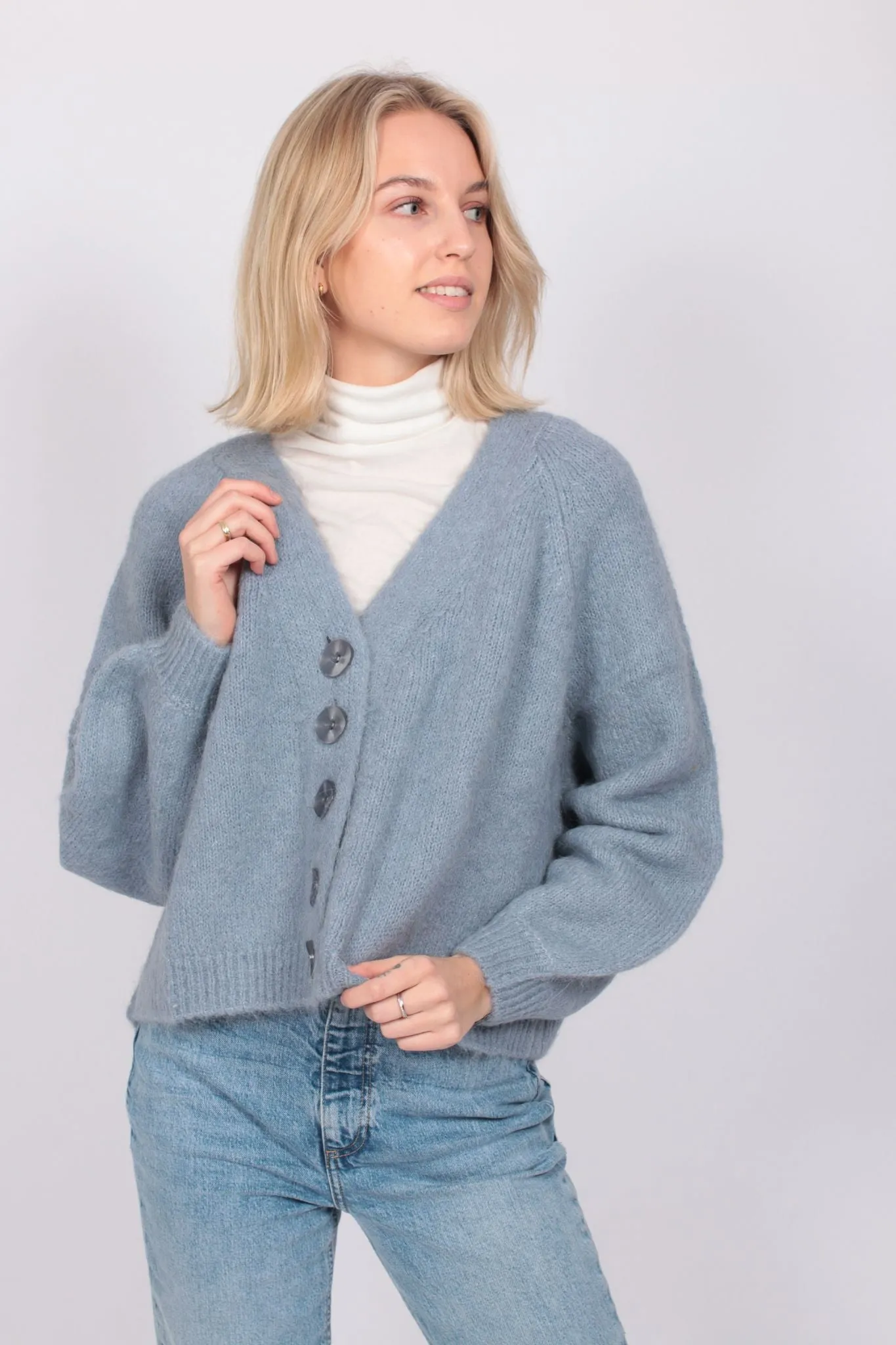 Hairy Knit Cardigan - Blue