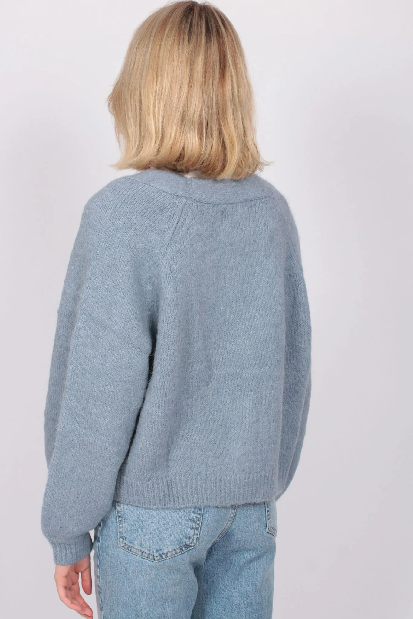 Hairy Knit Cardigan - Blue