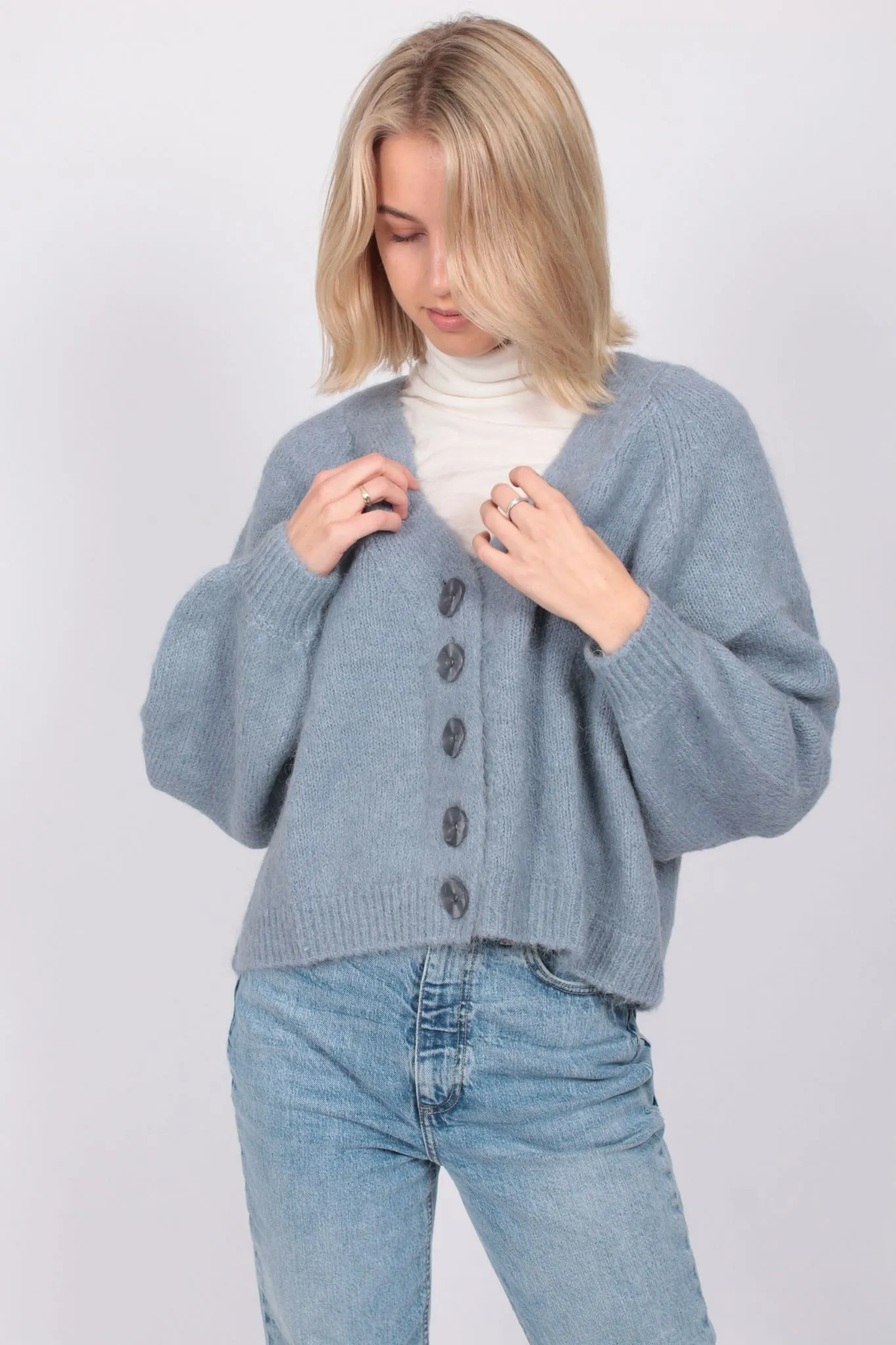 Hairy Knit Cardigan - Blue