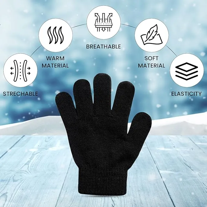 HiFEN® 12 Pairs Kids Magic Gloves Stretchy Winter Warm Magic Gloves kids Full Finger Thermal Gloves Kids For Boys Girls One Size