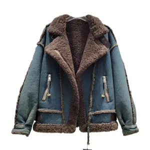 High-Grade Women's Lamb Fur Coat - Short Loose Streetwear Cotton Jacket for Winter Fashion
