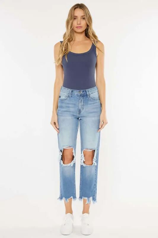 HIGH RISE CHEWED UP MOM JEAN-KC7180M-OP
