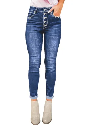 High Waisted Skinny Jeans With Rolled Cuff